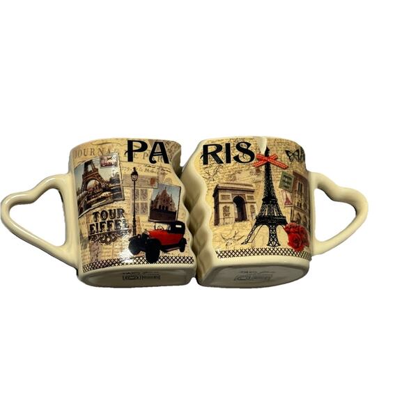 Unique Paris Glam Small Connecting Mugs with Heart Shaped Handles - Picture 3 of 6